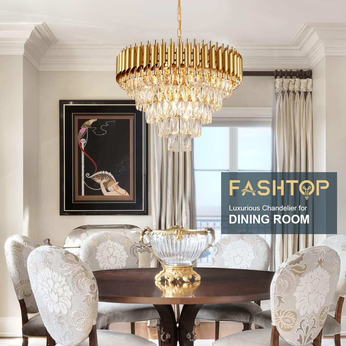 Fashtop 5-Tiers Modern Gold K9 Crystal Chandelier 11 Lights 24